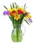 Freesia and daffodil flowers in vase