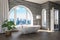 freestanding bath in lightflooded downtown loft apartment minimalistic interior design relaxation and spa concept 3D