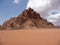 Freestanding desert mountain in Wadi Rum, Jordan, Middle East