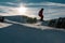 Freestyle ski jump in mountain snow park