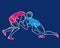 Freestyle wrestling. Stylized athletes are fighting. Linear geometric pattern