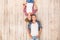 Freestyle. Young man and woman upside down lying on floor smilign happy top view