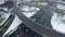 Freeway interchange. Top down aerial view of traffic on huge overpass.