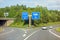 Freeway road sign on Autobahn A81, Karlsruhe / Heilbronn - exit Munich / Airport / Mess