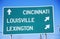 Freeway road sign to Lexington, Louisville, and Cincinnati