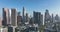 Freeway street with car in Los Angeles, traffic in big city LA. Aerial view of downtown Los Angeles. Famous skyscrapers.