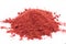 Freeze dried strawberries on a white background, powder