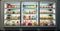 Freezer with huge glass doors and a variety of packaging of various prepared foods - AI generated image