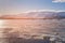 Freezing Ice lake with mountain background, Iceland