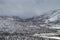 Freezing Nida Plateau Wilderness under massive thunderstorm clouds cumulus. Psiloritis mountain frozen heights