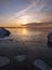 Freezing sea shore in the romantic evening light