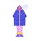 Freezing woman in pink hat and blue down jacket flat style