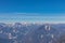 Freiberg - Panoramic view on snow capped mountain peaks of Karawanks in Carinthia (Kaernten), Austria. Julian Alps.