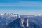 Freiberg - Panoramic view on snow capped mountain peaks of Karawanks in Carinthia (Kaernten), Austria. Julian Alps.