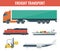 Freigh transportation icons. Truck, train, ship, airplane, forklift. Flat design. Vector