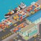 Freight Barge Harbor Wharf Isometric