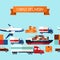 Freight cargo transport icons seamless pattern in
