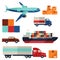 Freight cargo transport icons set in flat design