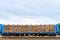 freight cars loaded with logs on railway tracks. transportation of felled forest.