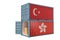 Freight container with Turkey and Hong Kong flag.