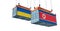 Freight container with Ukraine and North Korea flag
