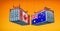 Freight containers with Australia and Canada national flag.