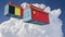 Freight Containers with Belgium and China flags.