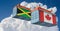 Freight containers with Canada and Jamaica national flags.