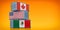 Freight containers with Canada, USA and Mexico national flags - NAFTA North American Free Trade Agreement