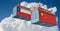 Freight containers with Chile and China national flags.