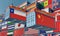 Freight containers with Chile and China national flags.