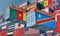 Freight containers with Democratic Republic of the Congo and Cameroon national flags.