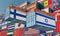 Freight containers with Finland and Israel national flags.