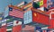 Freight containers with Liberia and China national flags.