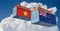 Freight containers with New Zealand and Philippines national flags.