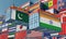 Freight containers with Pakistan and India flag.