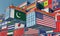 Freight containers with Pakistan and USA flag.