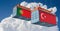Freight containers with Portugal and Turkey national flags.
