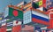 Freight containers with Russia and Bangladesh flag.