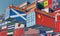 Freight containers with Scotland and China flag.