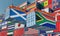 Freight containers with South Africa and Scotland flag.