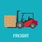 Freight delivery flat icon with forklift truck