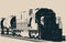 Freight locomotive with tank wagons  old poster template