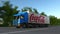 Freight semi truck with Coca-Cola logo driving along forest road, seamless loop. Editorial 4K clip