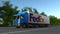 Freight semi truck with FedEx logo driving along forest road, seamless loop. Editorial 4K clip