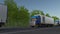 Freight semi trucks with Aldi logo driving along forest road, seamless loop. Editorial 4K clip