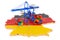 Freight Shipping in Germany concept. Harbor cranes with cargo containers on the German map. 3D rendering