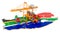 Freight Shipping in South Africa concept. Harbor cranes with cargo containers on the South African map. 3D rendering