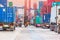 Freight trailer with cargo container background, import export b