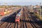 Freight train from german rail, deutsche bahn, drives through the freight yard